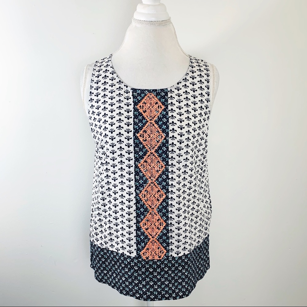 Skies Are Blue Boho Aztec Embroidered Tank Top